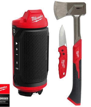 Arbejdshøjtaler 12 V. med Bluetooth. + Økse & knivsæt. Milwaukee