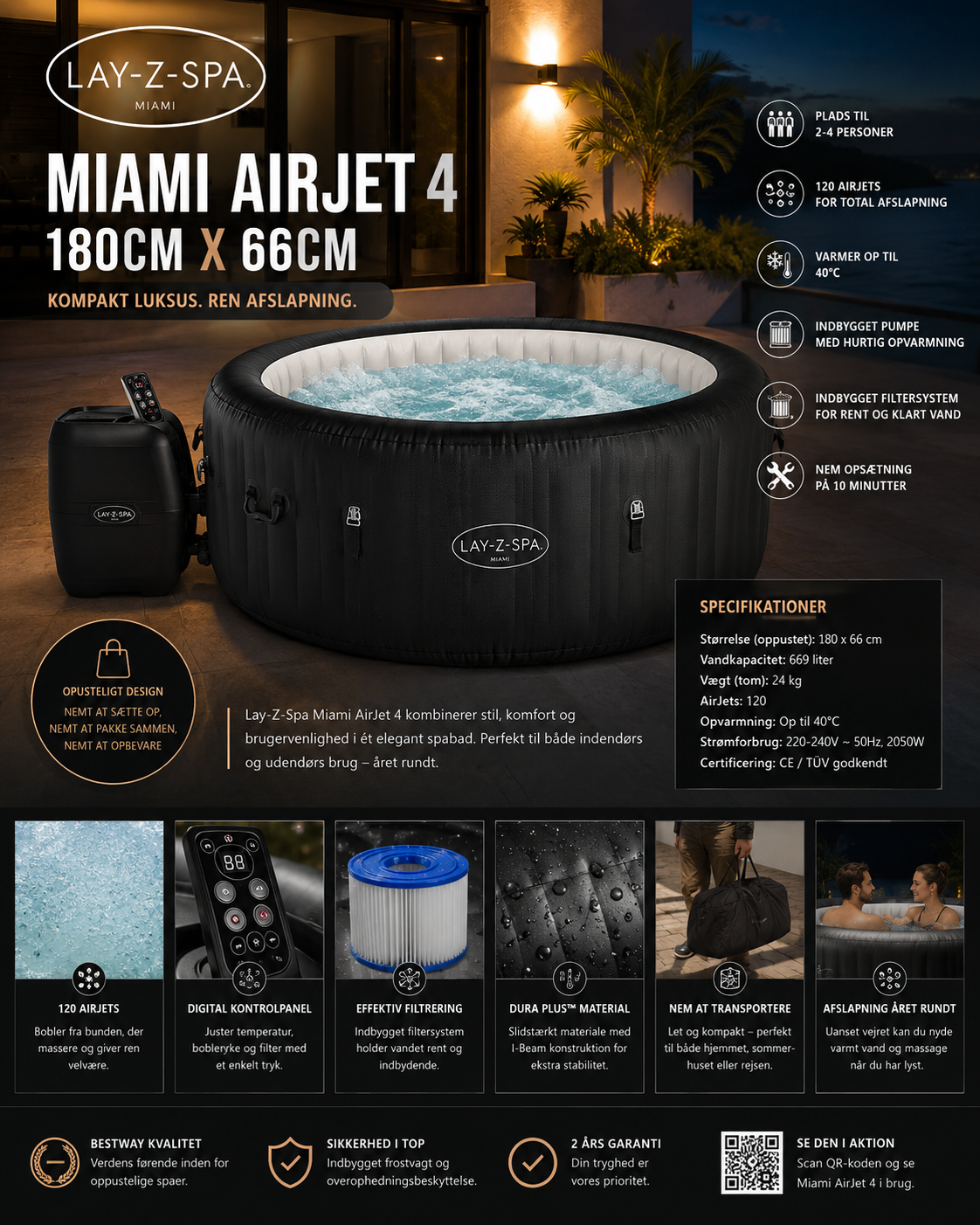 Lay-Z Spa Miami AirJet 4 180 x 66 Black