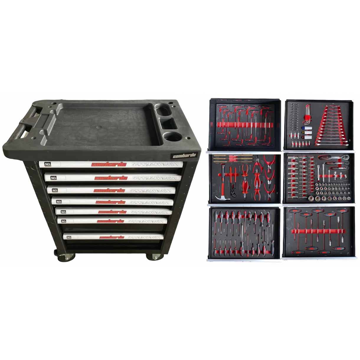 Tool trolley 192 pieces with 7 drawers
